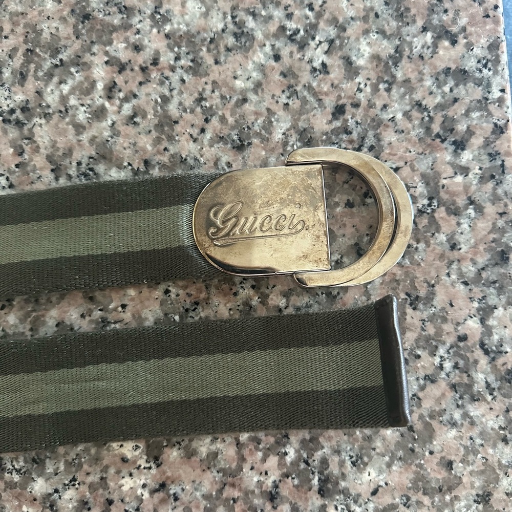 Gucci Green and Gray Belt with Distinctive Design